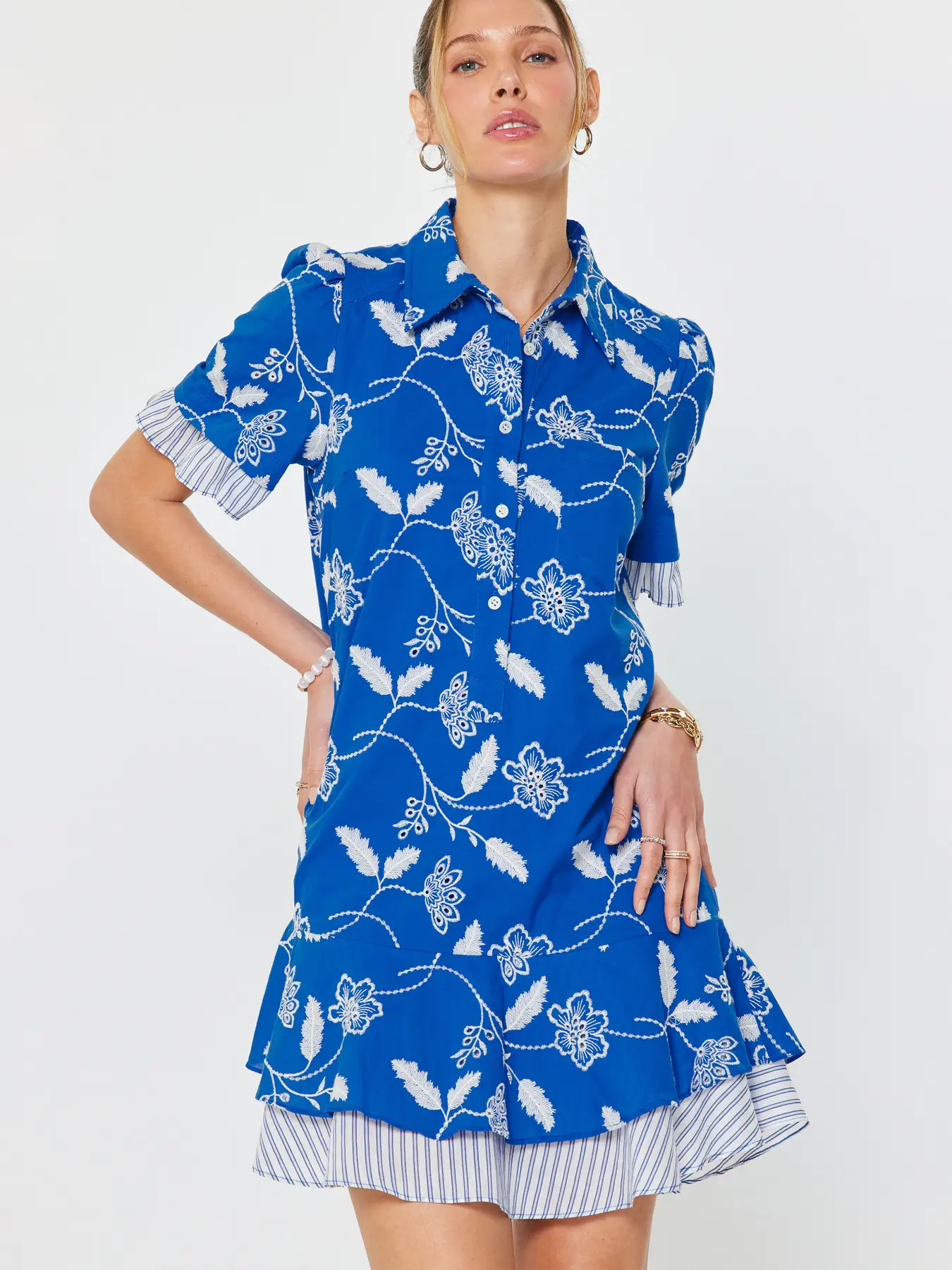 EMBROIDERED TIERED MINI DRESS