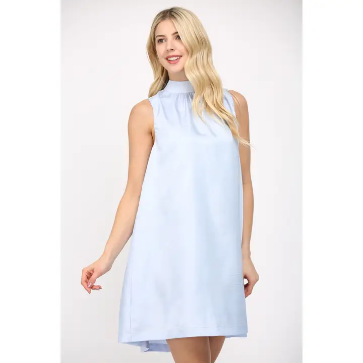 TIE BACK SLEEVELESS SATIN MINI DRESS