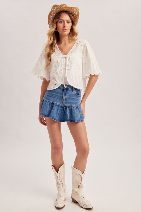 EMBROIDERED RIBBON TIED TOP