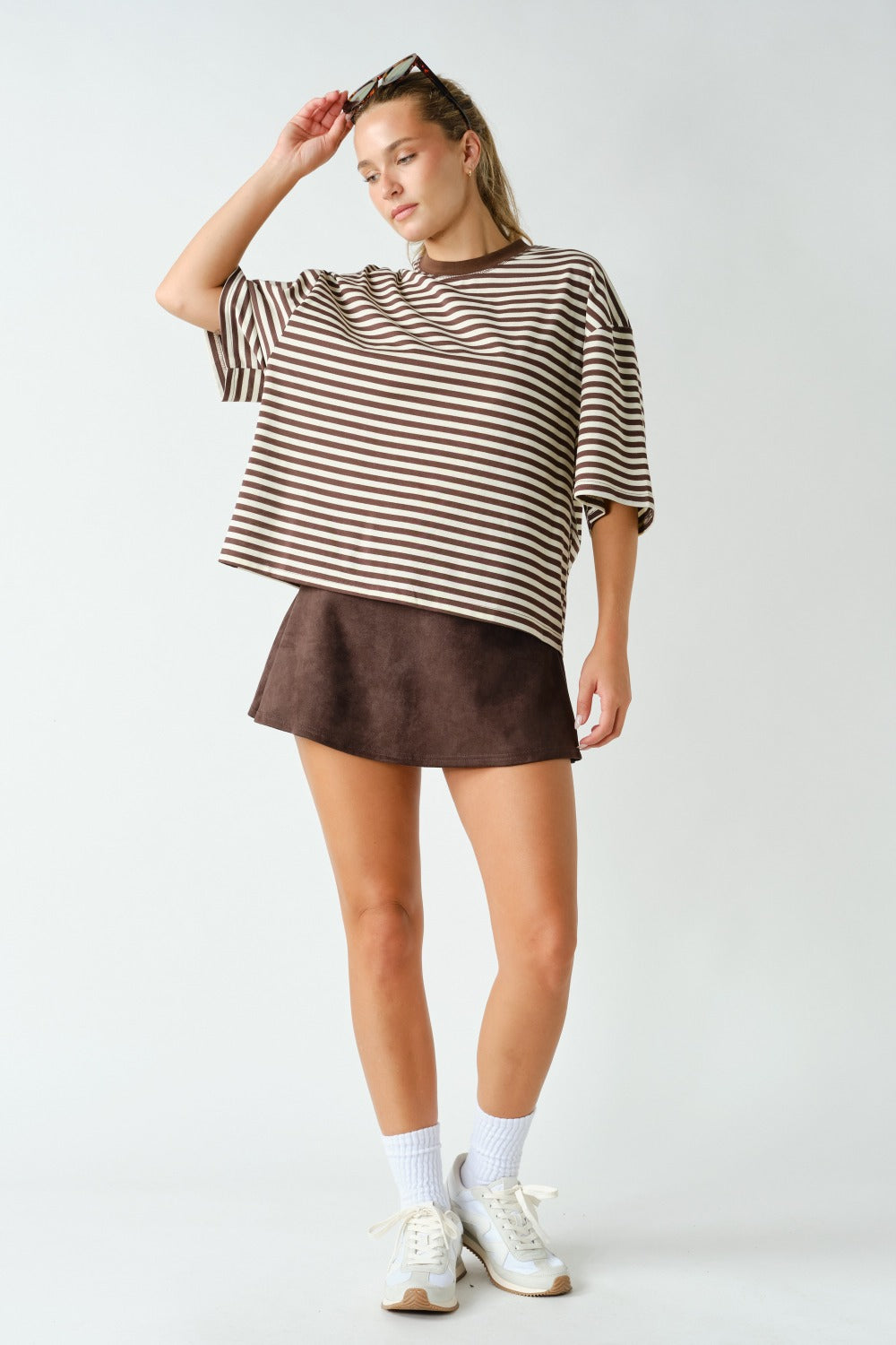 Brown Hudson suede-finish skort with matching jacket