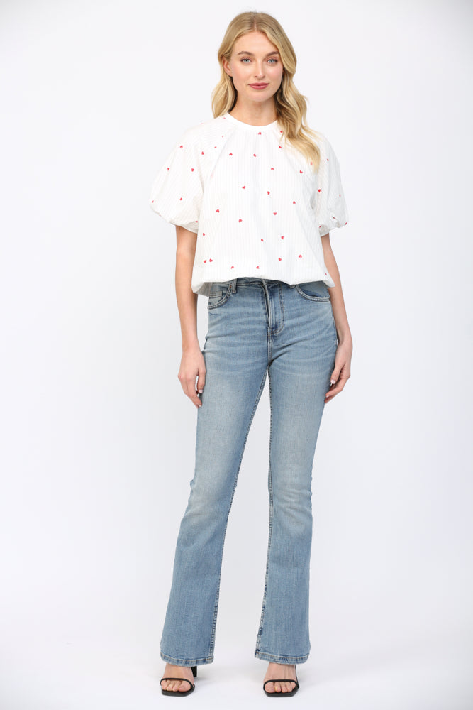 HEART PINSTRIPE BUBBLE HEM TOP