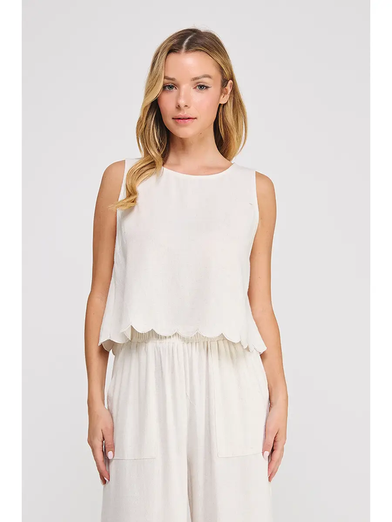 LINEN SCALLOP HEM TANK