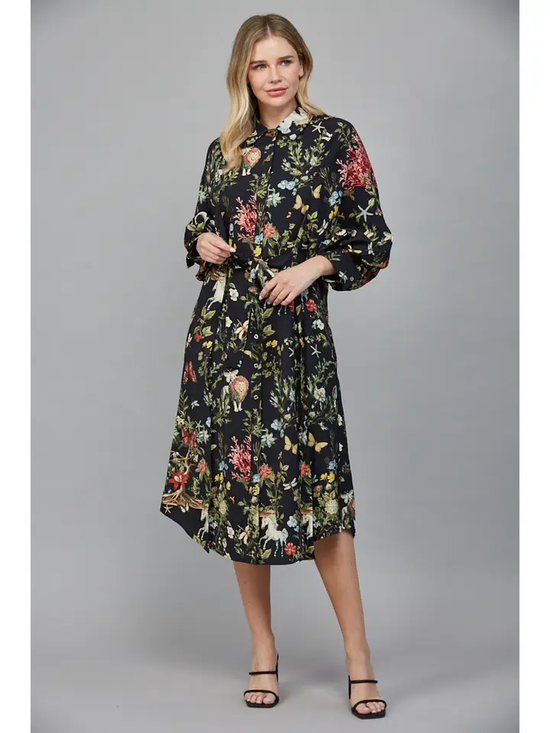 BOTANICAL MIDI SHIRT DRESS