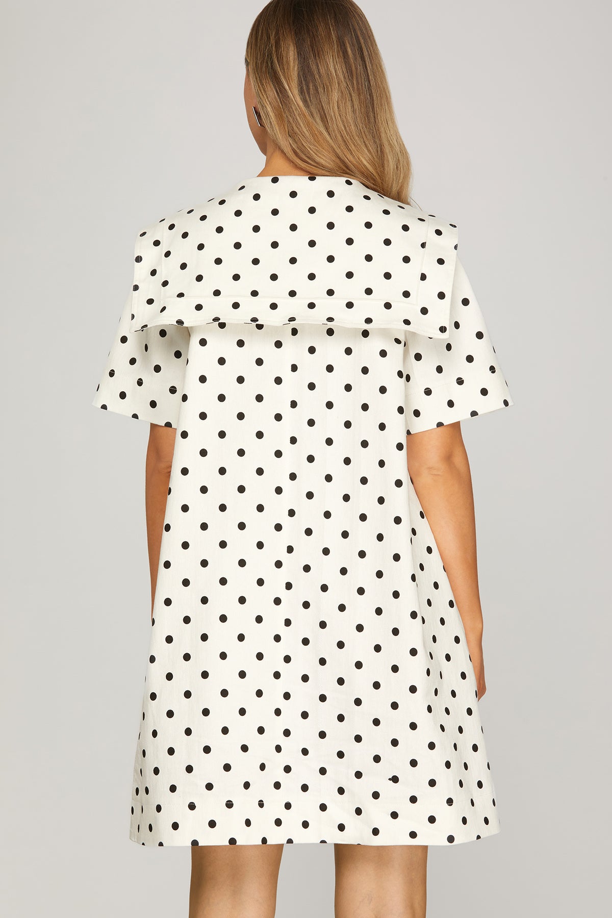 Off-white and black polka-dot collared mini dress - product image 2