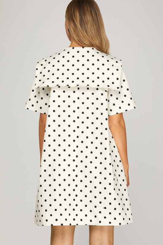 Off-white and black polka-dot collared mini dress - product image 2
