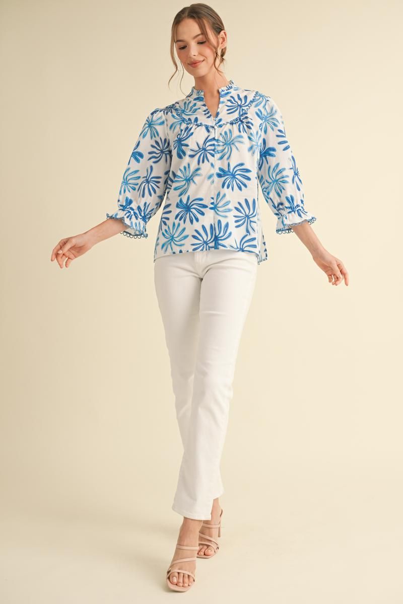 PRINTED SPLIT NECK BLOUSE
