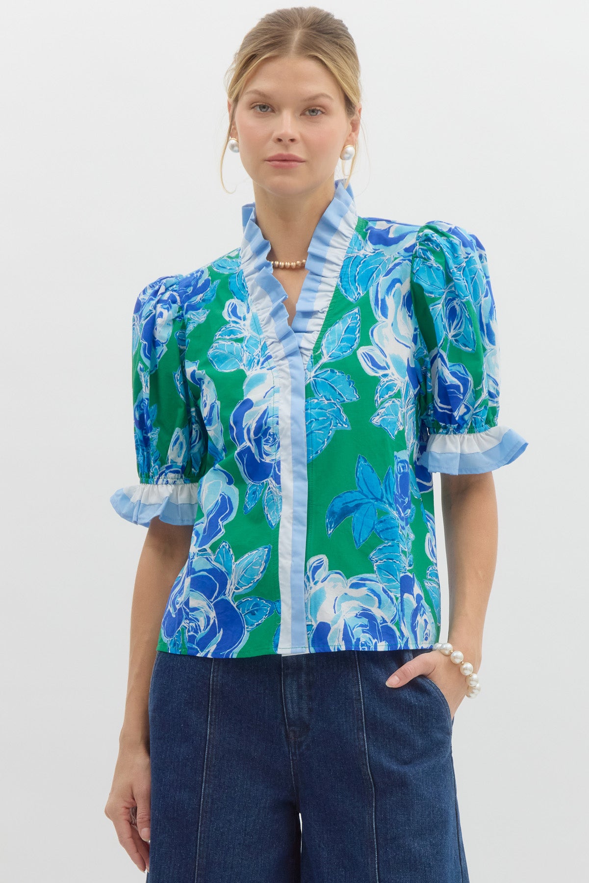 Floral Ruffle-Trim Blouse