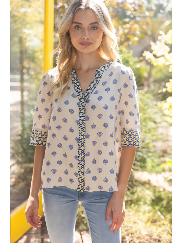 FLORAL CONTRAST PRINT BUTTON UP