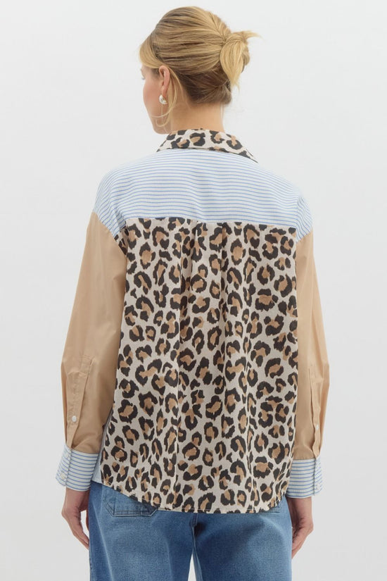 CHEETAH COLOR BLOCK BUTTON UP