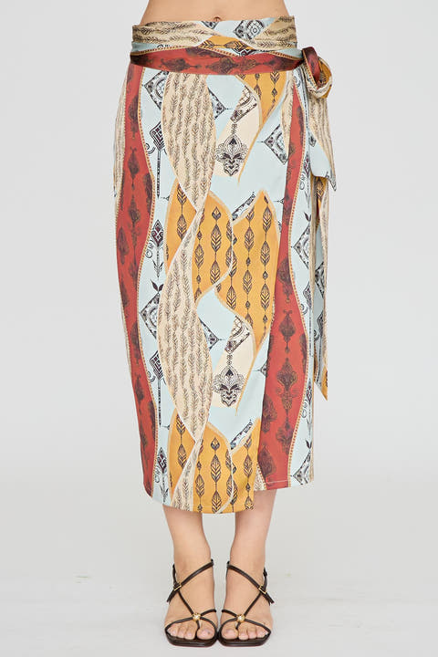 Printed Wrap Midi Skirt
