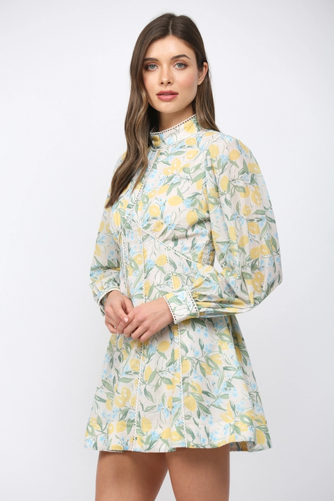 Lemon & Floral Fit&Flare Mini Dress