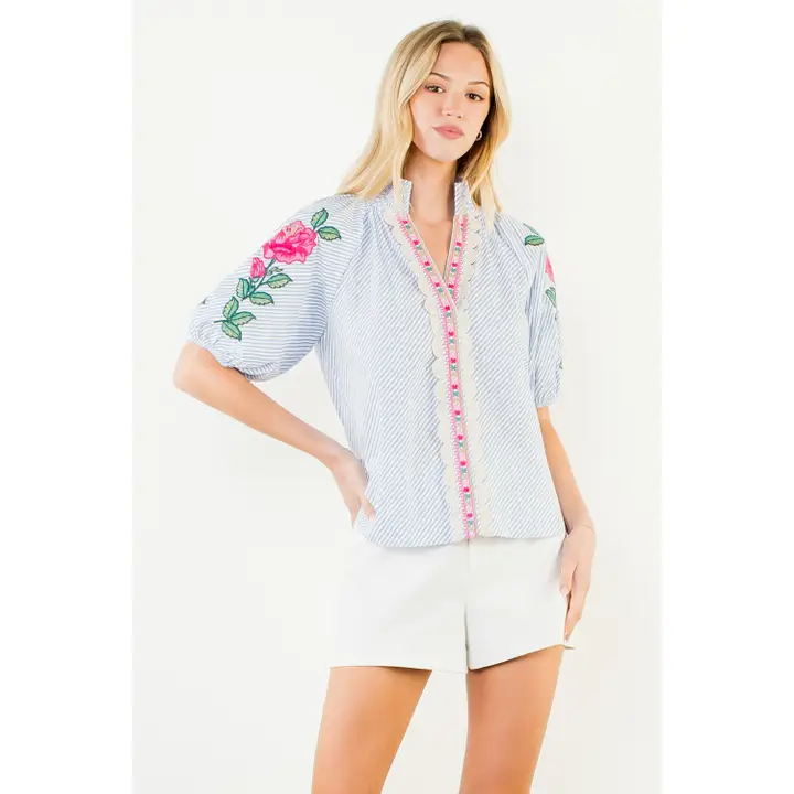 ROSE EMBROIDERED SLEEVE TOP