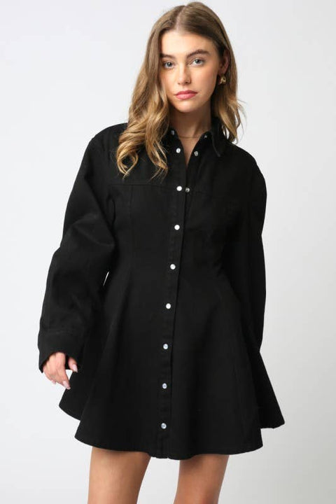 Button-Front Mini Shirt Dress