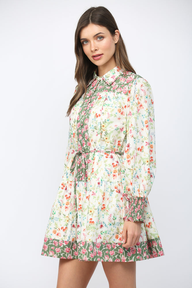 FLORAL PANEL SHIRT DRESS