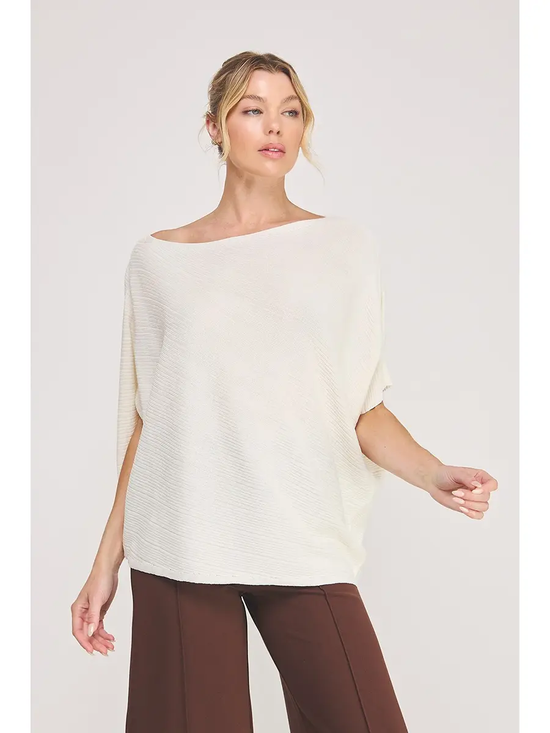 Cream asymmetric boat-neck knit top - product image 1