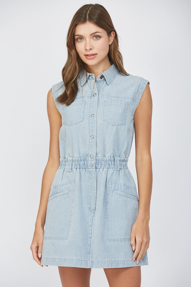 PATCH POCKET STRIPED DRESS