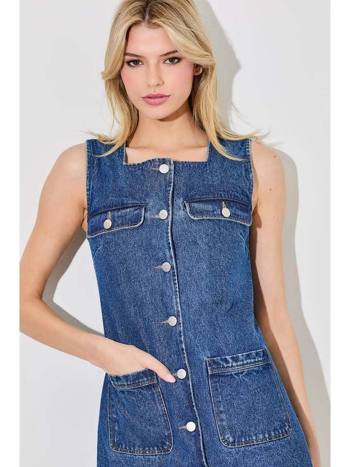 DENIM BUTTON UP MINI DRESS