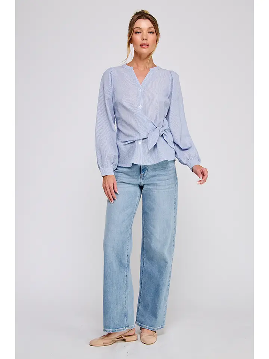 STRIPED WRAP TIE BUTTON UP