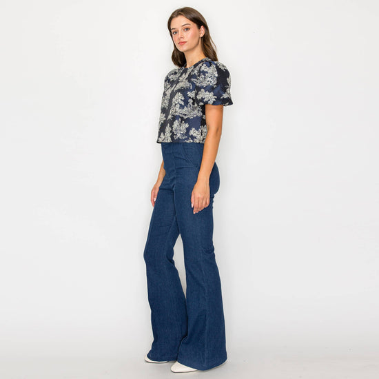 Toile Jacquard Puff-Sleeve Top