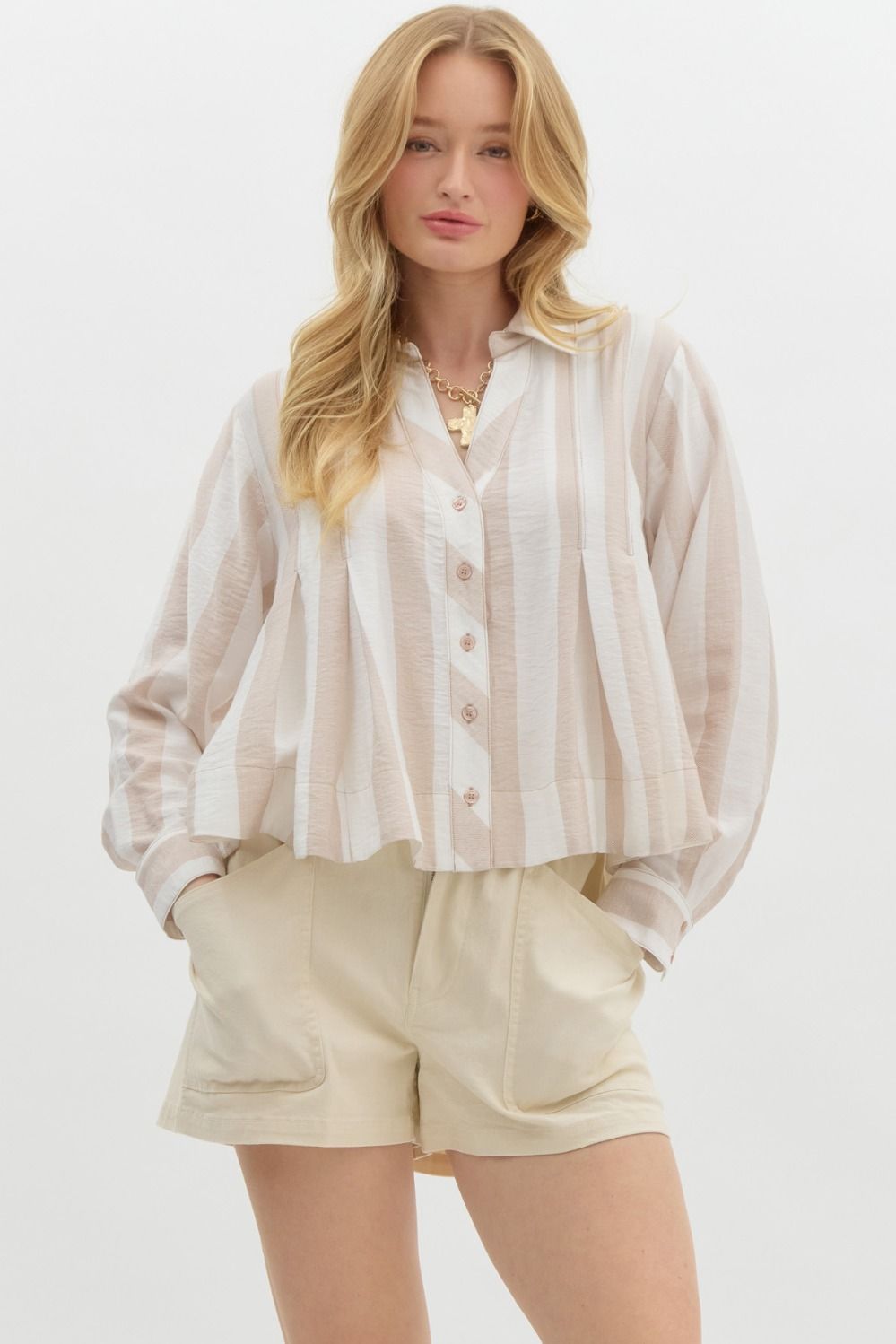 Sunkissed Stripes Button-Up Blouse