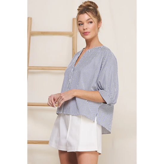 PINSTRIPE SEERSUCKER DOLMAN TOP