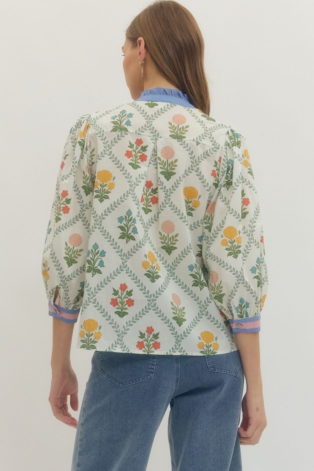 RUFFLE TRIM FLORAL TOP