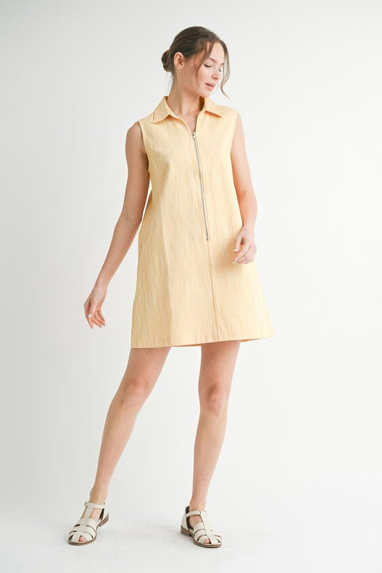 COLLARED ZIPPER MINI DRESS