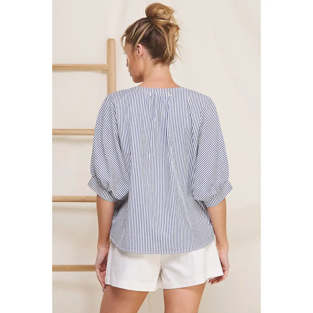 PINSTRIPE SEERSUCKER DOLMAN TOP