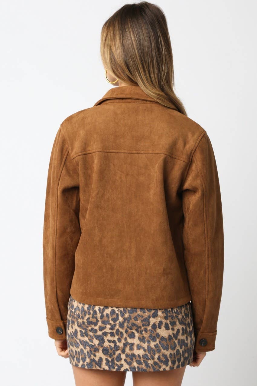 Faux-Suede Button-Front Jacket