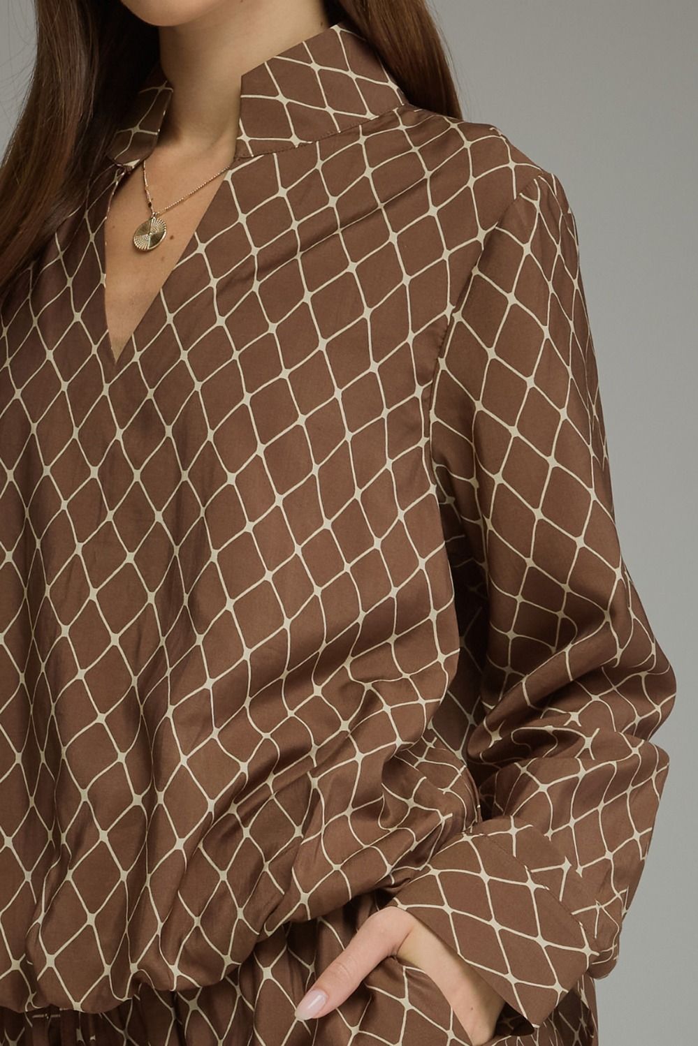 Geometric High-Collar Blouse