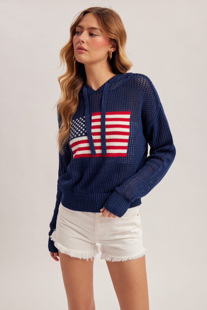 OPEN STITCH AMERICAN FLAG HOODIE