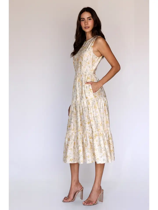FLORAL SLEEVELESS MIDI DRESS