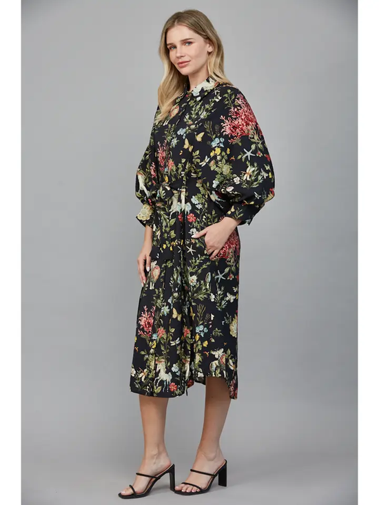 BOTANICAL MIDI SHIRT DRESS