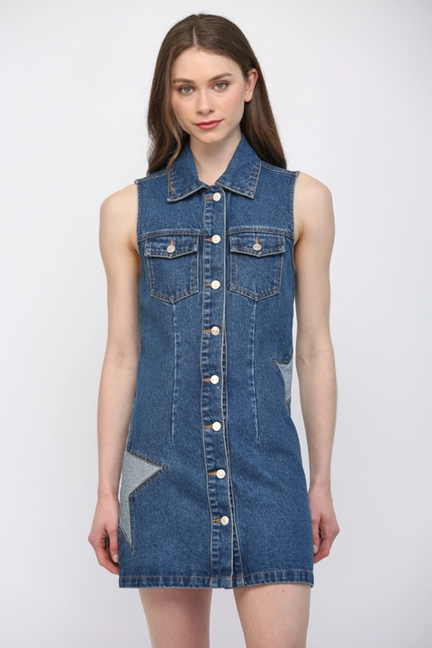 Star Patch Denim Mini Dress