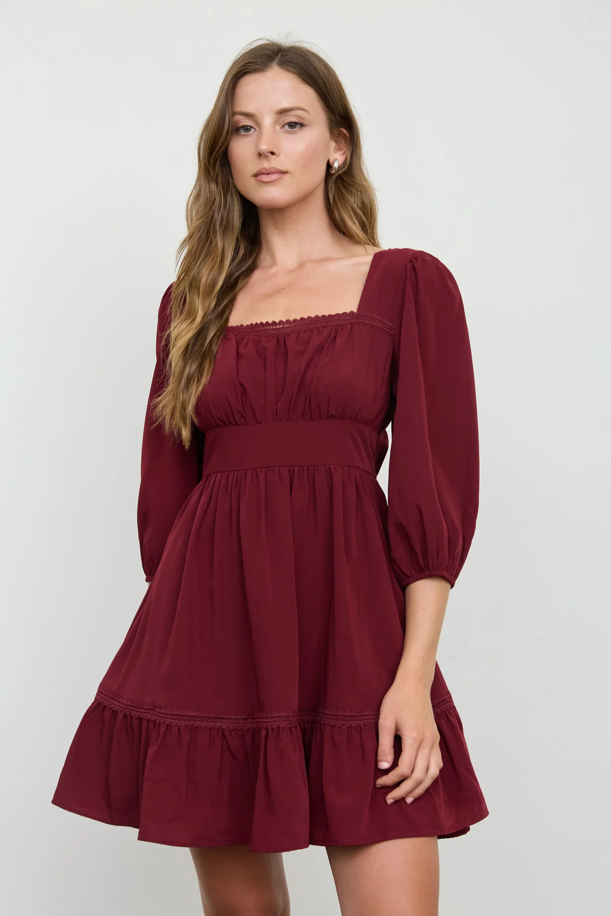 Lace-Trim Mini Dress in burgundy - view 1