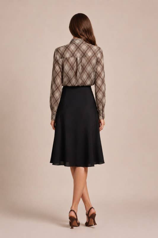 Brown Plaid Tie-Neck Blouse - alternate view