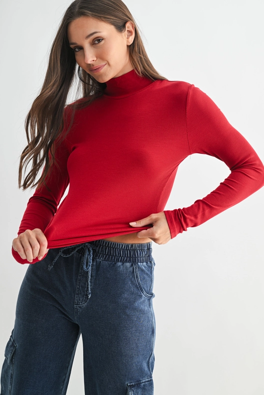 RIBBED LONG SLEEVE TURTLENECK