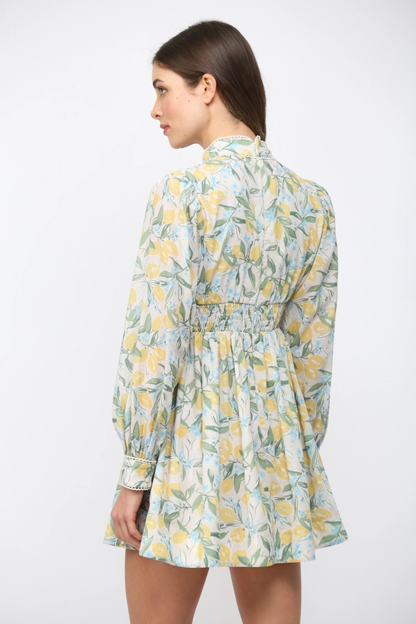 LEMON & FLORAL FIT&FLARE MINI DRESS