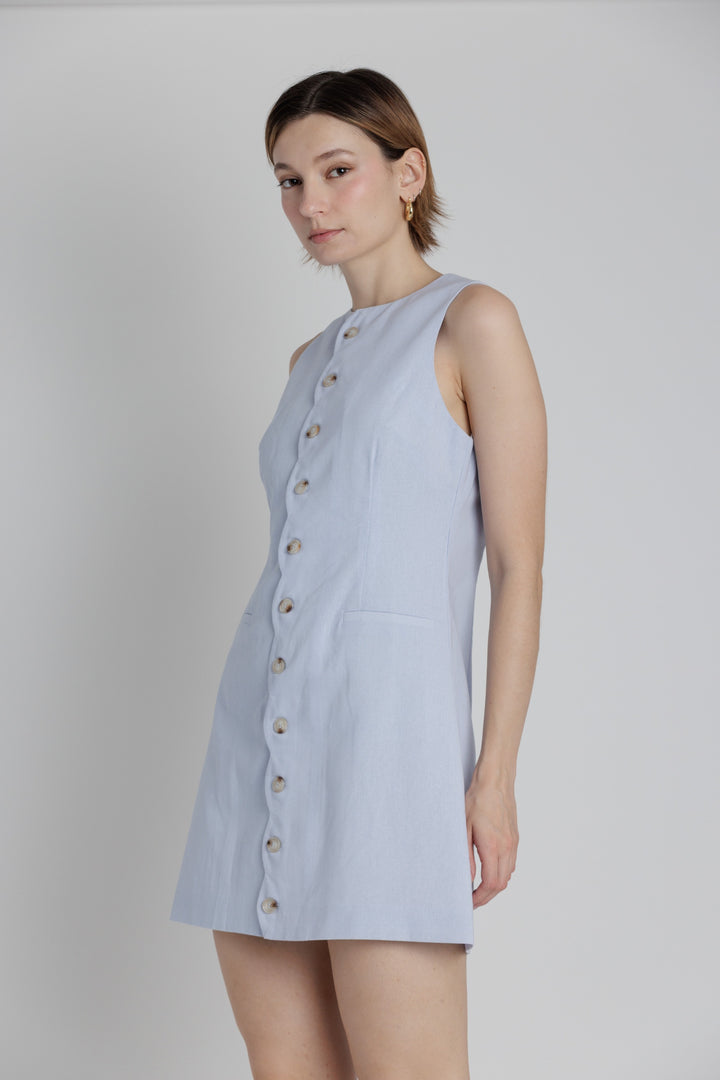 SCALLOP EDGE LINEN MINI DRESS