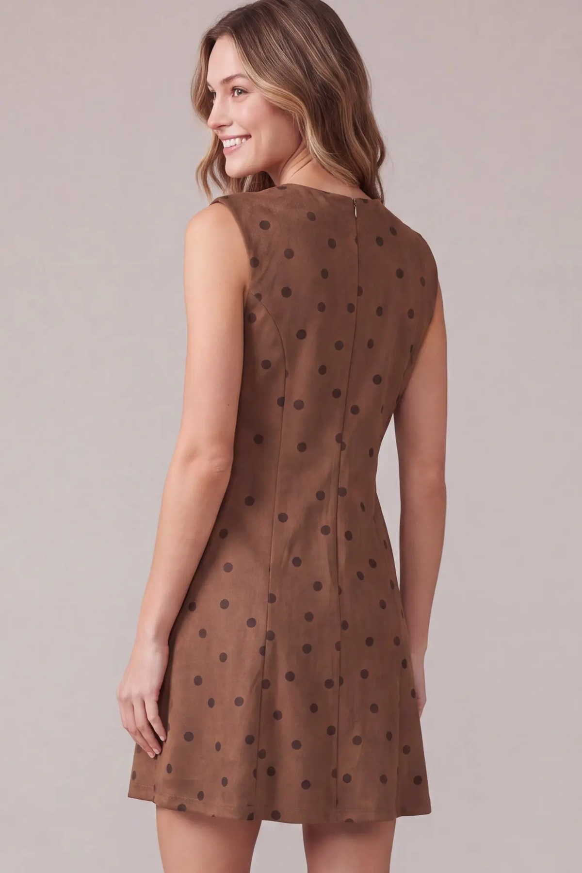 Brown Polka-Dot Faux-Suede Mini Dress - alternate view