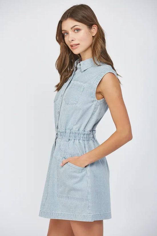 PATCH POCKET STRIPED DRESS