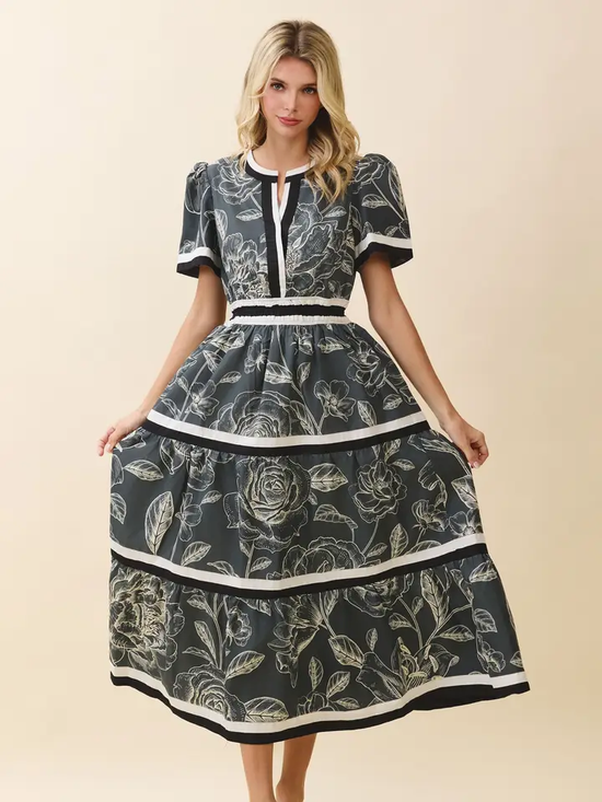 FLORAL FRONT SLIT MIDI DRESS