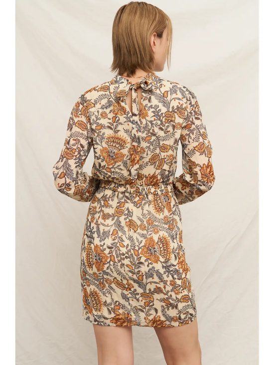 Cream / Brown Botanical Mock-Neck Mini Dress - detail view