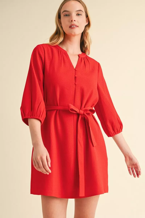 Waffle Belted Mini Dress