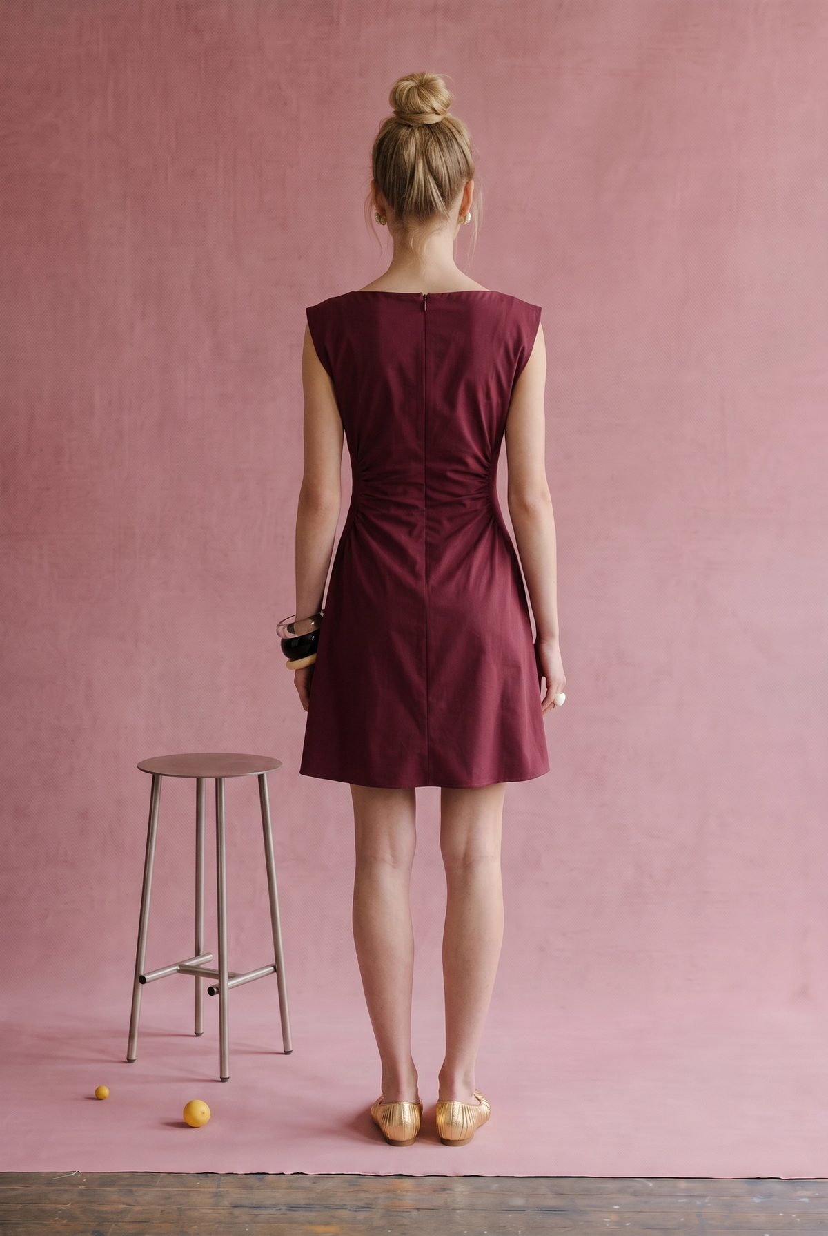 Black and wine side-panel ruched mini dress