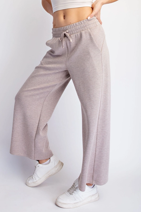 Taupe Weekend Cropped Wide-Leg Pants with drawstring waist