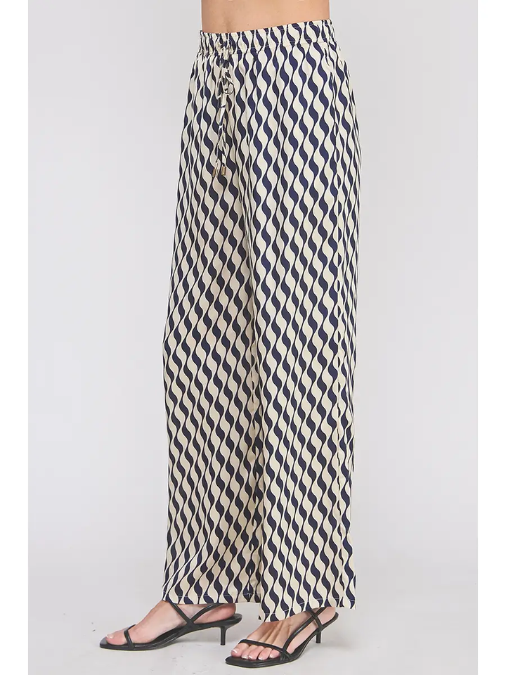 PRINTED SATIN TIE WAIST WIDE LEG PANT