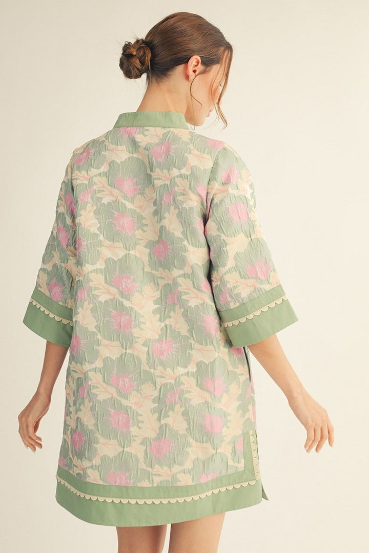 LOVELY FLORAL JACQUARD MINI DRESS