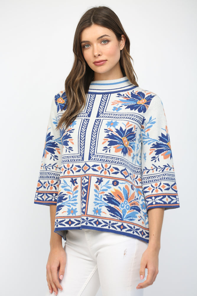 PATCHWORK MOCKNECK SWEATER