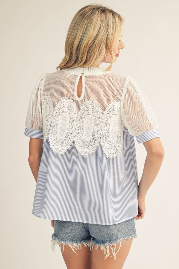 CROCHET ACCENT STRIPE TOP